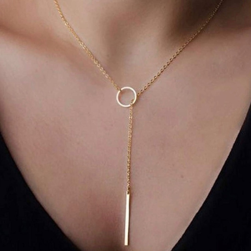 Gold Bar and Circle Necklace
